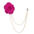 Hot Pink Fabric Rose Brooch with Double Chain and Crystal Pin for Men Suit Accessory - Rose Red(A120)