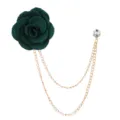 Dark green fabric rose brooch with gold tone double chain crystal suit pin accessory - Dark Green(A126)