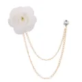 White camellia fabric flower brooch with double gold chains and rhinestone pin accessory. - White Camellia(A128)