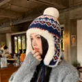 Cozy thick winter knit ushanka hat with plush faux fur lining pom pom warm earflap beanie. - Hat-029 Blue