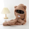 Cute plush bear ear winter hat scarf gloves set warm thick fleece hooded cap for women - Hat-033