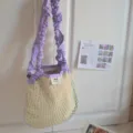 Purple strap mesh crossbody handbag, casual dopamine style daily fashion shoulder bag. - Green Checkered Purple Strap