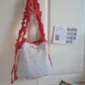Spring summer nylon plaid shoulder crossbody drawstring bag with mesh pocket and red gathered strap. - Blue Checkered Red Strap