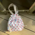 Primavera verano nuevo bolso de mano saten lunares cordon correa moda casual diario chic - Bolso de Mano Blanco de Raso de Lunares con Cinta