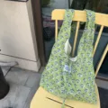 Green floral canvas tote shoulder bag for women, casual large capacity knotted bag. - Green Clover Floral Shoulder Crossbody Tote Bag