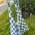 Casual floral canvas shoulder bag for women, large capacity slouchy knot crossbody bag with blue floral print. - Blue Floral Clusters Shoulder Crossbody Tote Bag