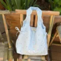 Blue gingham shoulder bag, cute bow pattern, large capacity casual tote bag for women daily use. - Vest Bag / Blue Plaid Bow