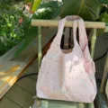Pink gingham tote bag with cute bowknot print, casual sweet aesthetic canvas shoulder bag for women. - Vest Bag / Pink Gingham with Bow