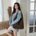 Casual brown suede shoulder tote bag for women, stylish large capacity daily handbag. - Single Strap Tote Bag / Dark Coffee