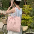 Rosa Karo Schleife Schultertasche, grosse Kapazitaet laessige Stofftasche fuer Damen. - Kariert Schleife Kordelzug Schulter Stil / Rosa