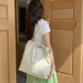 Borsa shopper grande capacità tela donna quadri giallo con design carino fiocco. - Stile Spalla Quadretti con Fiocco / Giallo