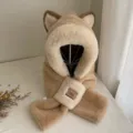 Cute plush hooded scarf for women, winter warm thick fleece hat and bib integrated design. - Hat-035
