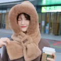 Plush Hooded Scarf Thickened Warm Winter One-Piece Hat and Neck Warmer for Women - Hats - 036
