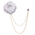 Elegant white fabric flower brooch with double gold chains and rhinestone pin for men's suits. - White and Silver(A141)