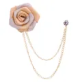Elegant fabric rose lapel pin with double metal chains and crystal for men suit wedding. - Champagne(A142)