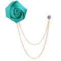 Elegant satin rose lapel pin with double gold chains and rhinestone for men suit evening party. - Lake Blue