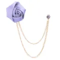 Light purple satin rose brooch with double gold-tone chains and rhinestone pin for men suit. - Light Purple