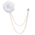 Elegant white rose fabric lapel pin brooch with double gold chains for men suit style. - White