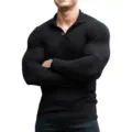 Heren lange mouw geriband slim fit polo effen casual sport spier top kleding. - XS (160 cm-165 cm) / Zwart