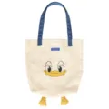 Large capacity canvas tote bag with cute cartoon duck embroidery and blue shoulder straps. - Cute Little Yellow Duck Blue Strap Shoulder Bag