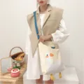 Cute cartoon duck canvas shoulder bag large capacity casual tote bag for women daily use - Cute Blush Duck Blue Strap Crossbody Bag