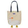 Canvas tote bag with cute duck print, large capacity casual shoulder bag with contrasting straps. - Cute Blush Duck Blue Strap Shoulder Bag