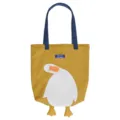 Yellow canvas tote bag with cute white duck print and blue handles for daily casual use. - Cute What Duck Blue Strap Shoulder Bag