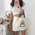 Casual color-block canvas tote bag with cute cartoon duck print for daily casual use. - Cute Little Rabbit Small Handbag