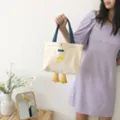 Cute yellow duck canvas tote bag, contrast blue handle, casual daily shoulder bag style. - Cute Backpack Duck Small Handbag