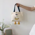 Cute cartoon duck canvas tote bag, casual colorblock shoulder bag with cute 3D dangling feet. - Cute Heart Duck Small Handbag