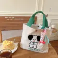 Cute corduroy embroidered handbag for women, large capacity tote bag and daily lunch bag. - Handbag + Red Pendant 3-Piece Set / Off-White + Red