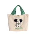 Cute corduroy tote bag with puppy embroidery beige lunch handbag casual student canvas bag - Single Tote Bag / Off White
