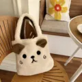 Süße flauschige Bären Plüsch Handtasche, weiche koreanische Winter Tasche für Damen. - Cremeweiß Doppelseitiger Bär