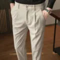 Men's casual corduroy dress pants slim fit stylish trousers for autumn winter fashion - 27 / Khaki