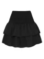 Dettaglio gonna nera a balze, primo piano della fascia in vita elastica arricciata. - Taglia S / Pantaloni e gonne / Nero