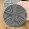 Nordic braided cotton coaster, thick heat resistant pot holder table mat for dining room. - Dark Gray Round Woven Heat Insulation Mat