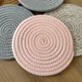 Nordic braided cotton coaster, thick heat-insulating mat for dining table, pink design. - Pink Round Woven Heat Insulation Mat