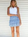 Donna estate casual gonna corta floreale con top smanicato bianco vestito moda - Taglia S / Pantaloni e gonne / Azzurro