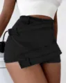 Short jupe en jean taille haute irregulier pour femme ete noir short de mode chic. - Noir