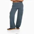 Damen High Waist Cargohose lässige Streetwear lose Passform stylische Freizeithose für Alltag - Graublau / XS