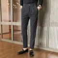 Mens Dark Grey Corduroy Slim Fit Casual Trousers Stylish Business Suit Pants Wear - 27 / Dark Gray