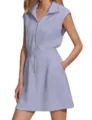 Sleeveless zip-front mini dress with convenient pockets casual summer daily wear apparel. - Light Blue