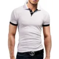 Νέο Μοντέλο Ανδρικό Polo Κοντομάνικο Slim Fit Casual T-Shirt Λευκό με Κολάρο Αντίθεσης - M / Tops / Λευκό
