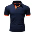 Polo Hombre Manga Corta Slim Fit Azul Marino con Detalles de Contraste Naranja - Azul Marino y Naranja
