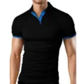 Polo hombre ajustado manga corta diseño color contraste top deportivo verano casual - Negro con Cuello Azul