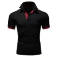 Polo de Hombre Slim Manga Corta Casual Negro con Detalles de Contraste Rojo Top - Negro con Cuello Rojo