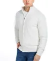 Men's white ribbed full-zip cardigan sweater, casual long sleeve knit outerwear variant. - White