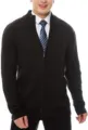 Men's black ribbed full-zip cardigan sweater with collar, long sleeve knit outerwear. - M / Black
