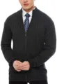 Men's Full Zip Ribbed Knit Cardigan Sweater Dark Grey Casual Winter Outerwear Top - M / Dark Gray