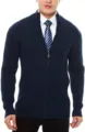 Men's dark blue full zip ribbed cardigan sweater with collar for business casual daily wear. - M / Blue